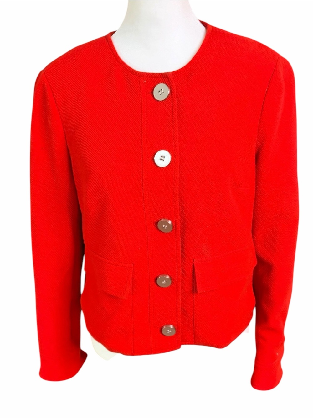 Worth Red Button-Front Cropped Blazer